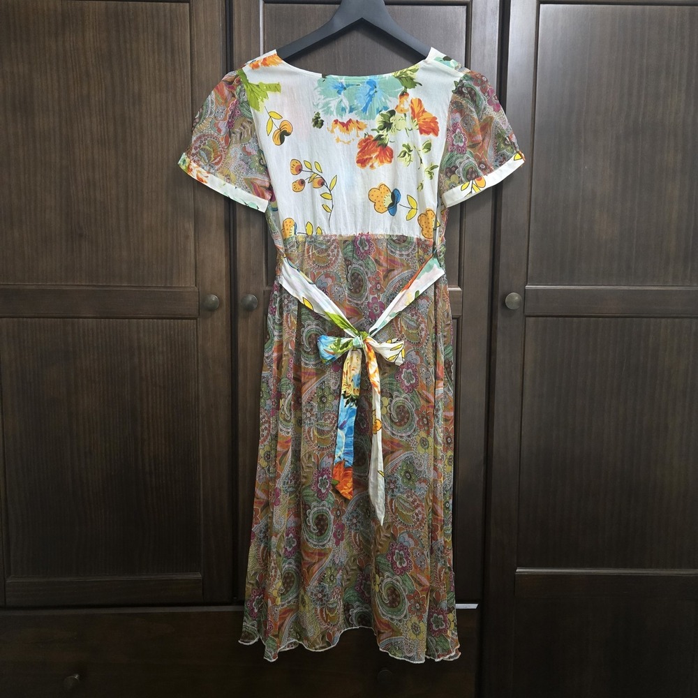 Fang Sheer Dress Overlay Paisley Empire Waist Floral‎ Colorful 90s Large